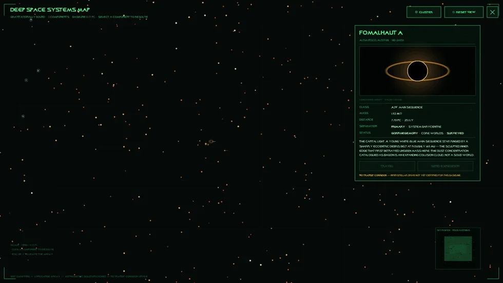 Actual Gornverse deep-space systems map with Fomalhaut selected